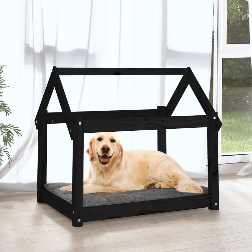 Cuccia per Cani Nera 81x60x70 cm in Legno Massello di Pino - homemem39