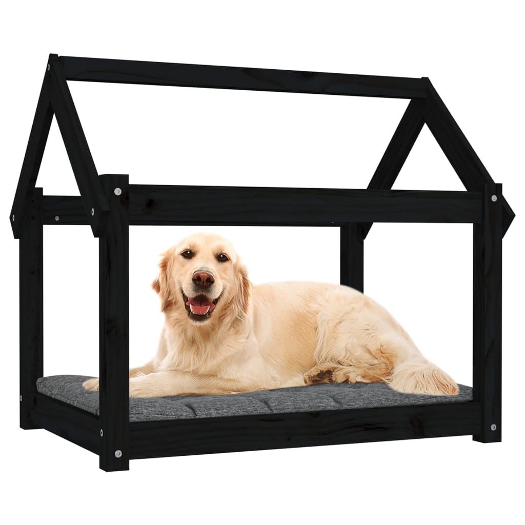 Cuccia per Cani Nera 81x60x70 cm in Legno Massello di Pino - homemem39