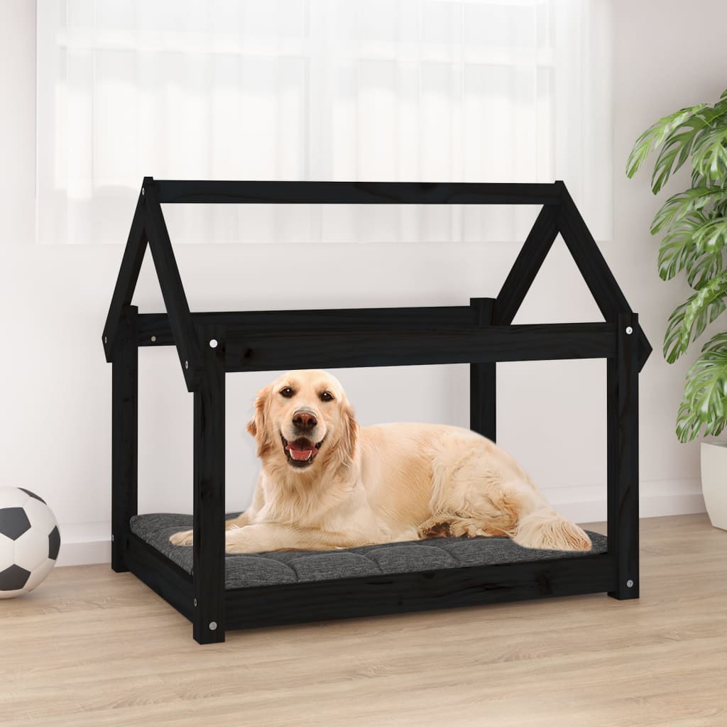 Cuccia per Cani Nera 81x60x70 cm in Legno Massello di Pino - homemem39