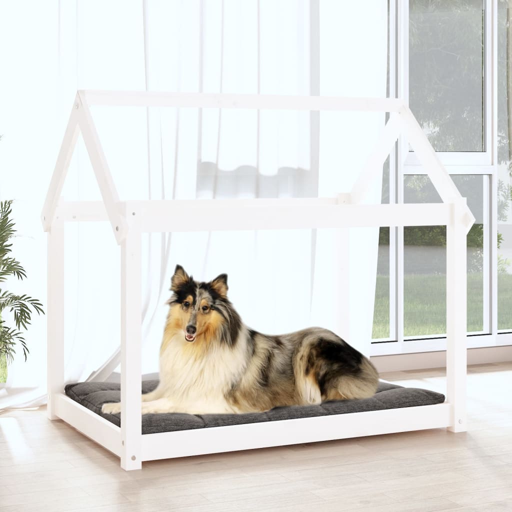 Cuccia per Cani Bianca 101x70x90 cm in Legno Massello di Pino - homemem39