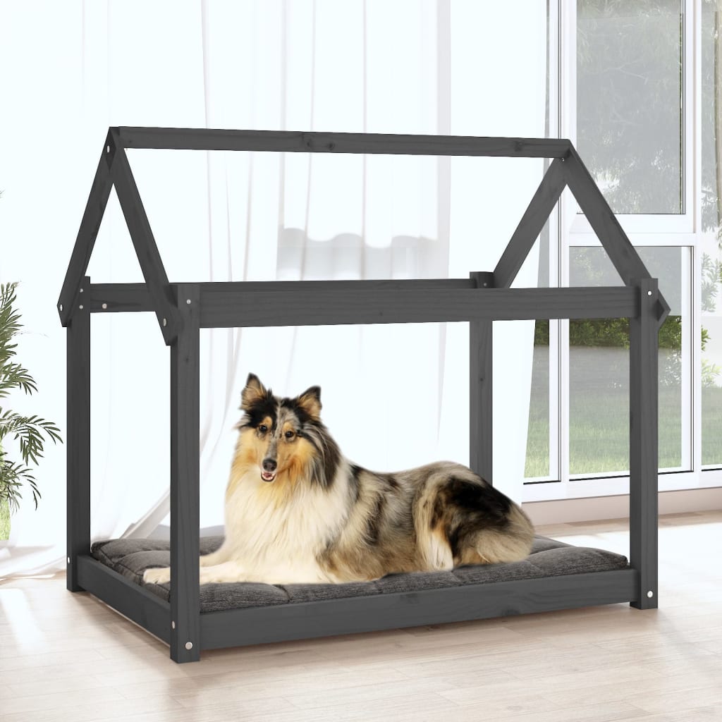 Cuccia per Cani Grigia 101x70x90 cm in Legno Massello di Pino - homemem39