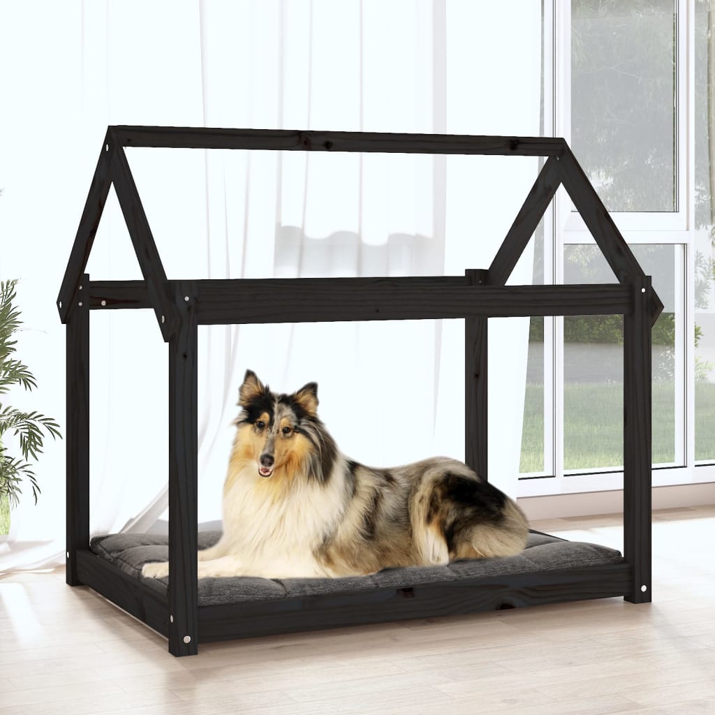 Cuccia per Cani Nera 101x70x90 cm in Legno Massello di Pino - homemem39