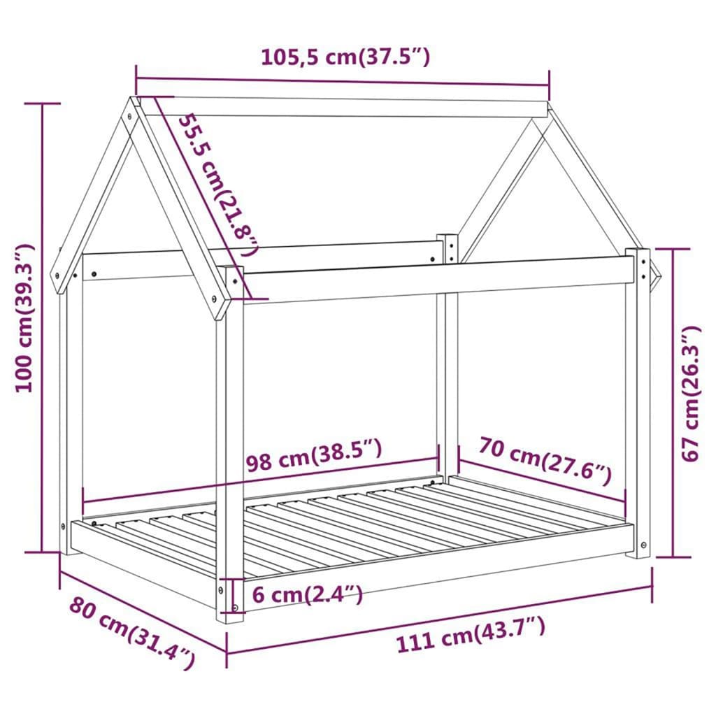 Cuccia per Cani 111x80x100 cm in Legno Massello di Pino - homemem39