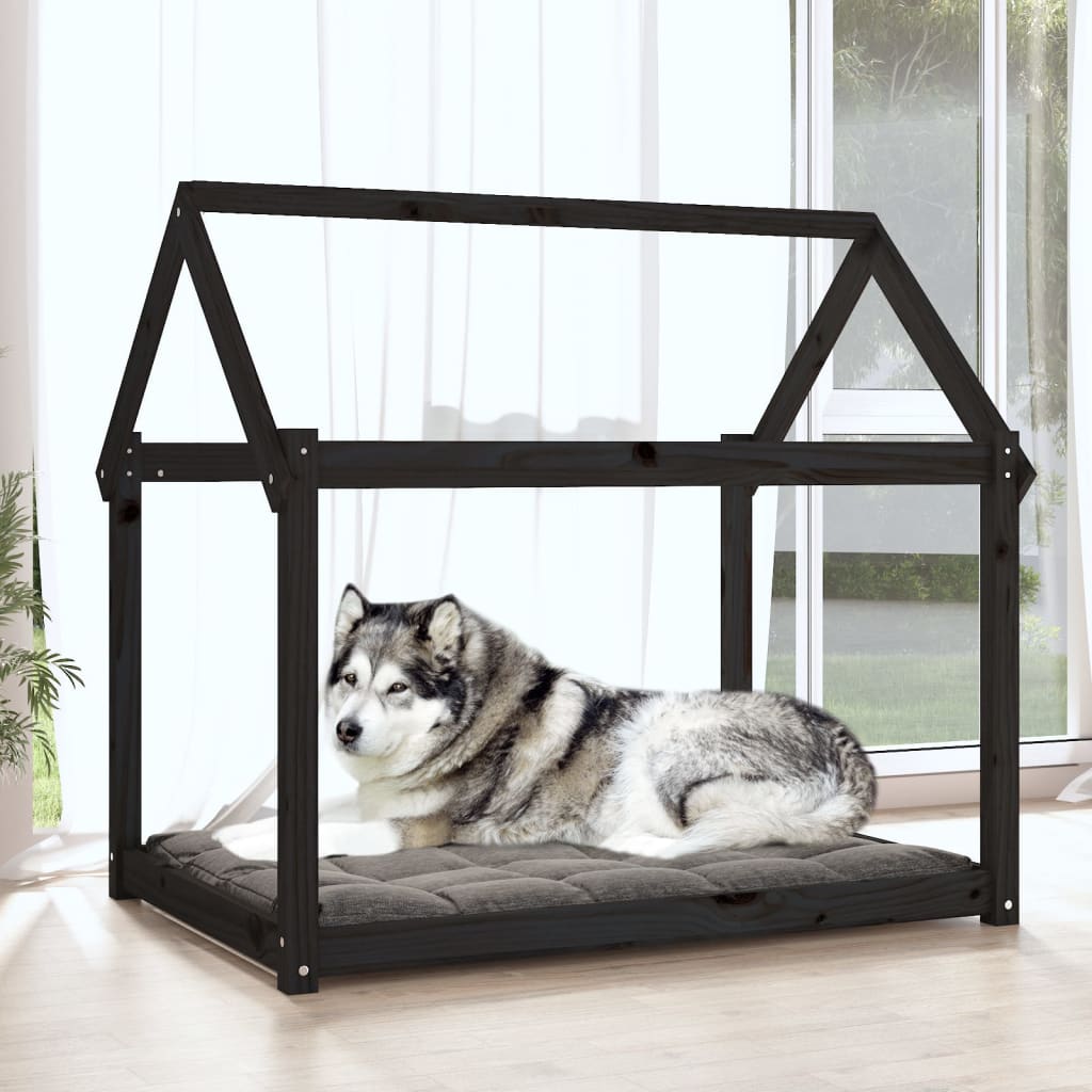 Cuccia per Cani Nera 111x80x100 cm in Legno Massello di Pino - homemem39