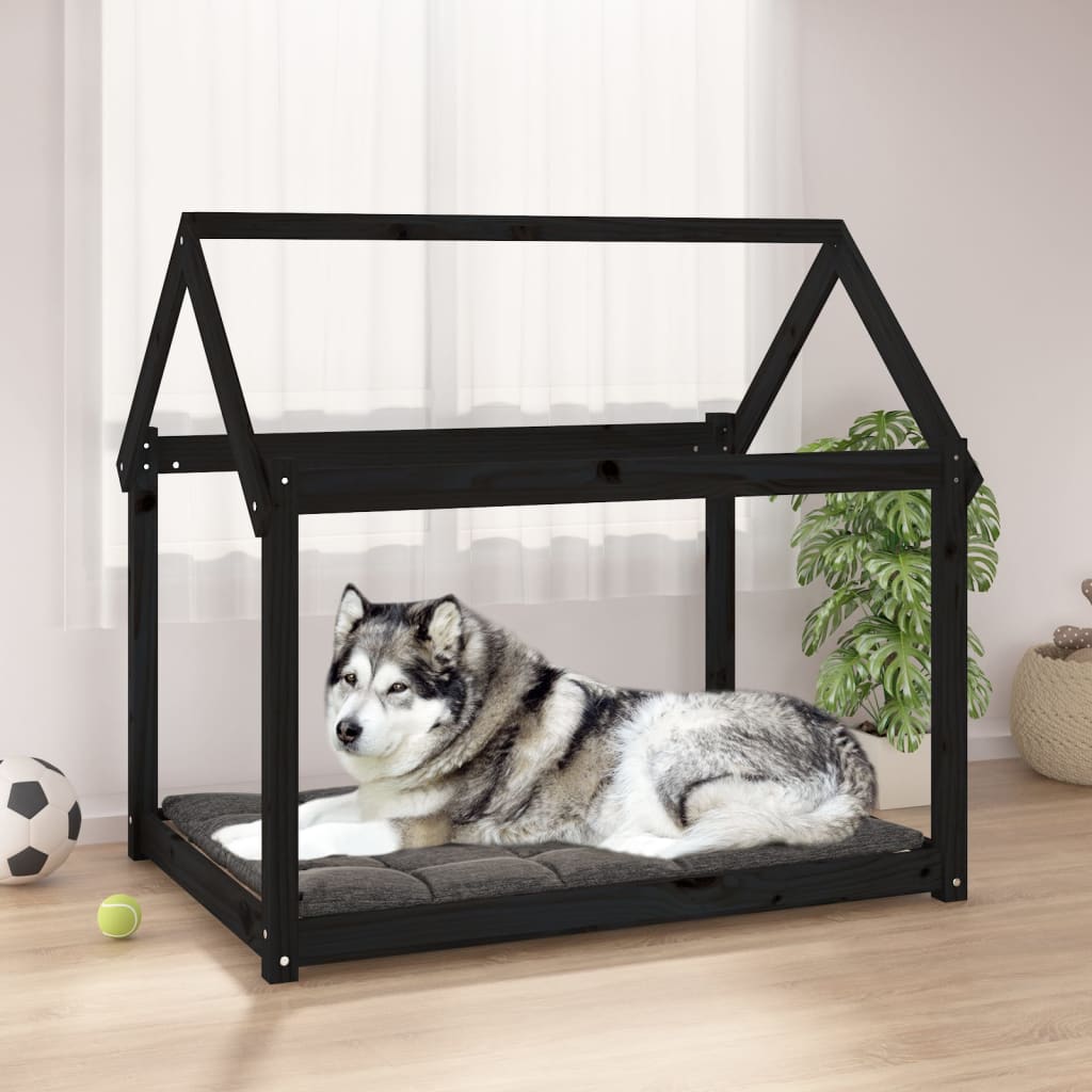 Cuccia per Cani Nera 111x80x100 cm in Legno Massello di Pino - homemem39