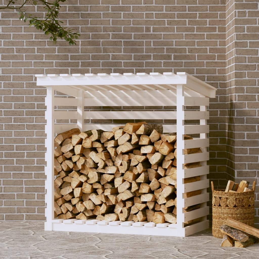 Portalegna Bianco 108x73x108 cm in Legno Massello di Pino - homemem39