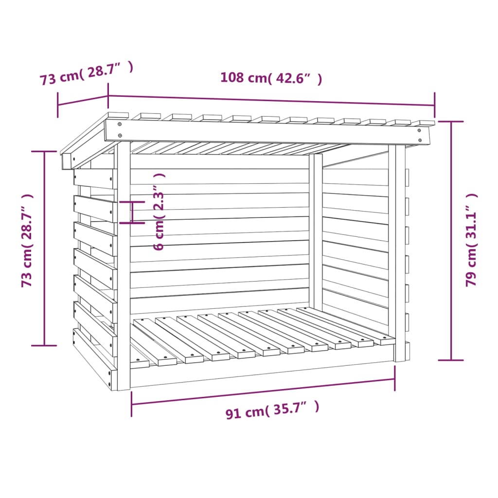 Portalegna 108x73x79 cm in Legno Massello di Pino - homemem39