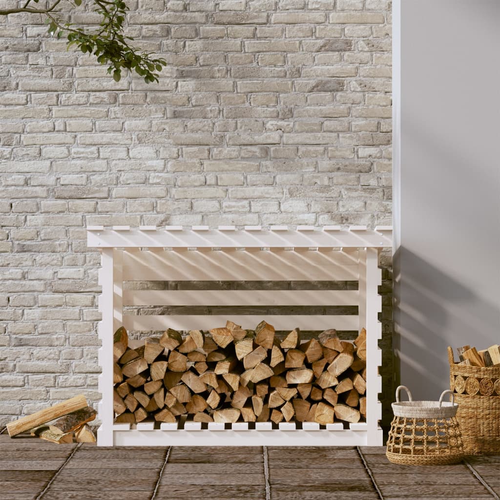 Portalegna Bianco 108x73x79 cm in Legno Massello di Pino - homemem39