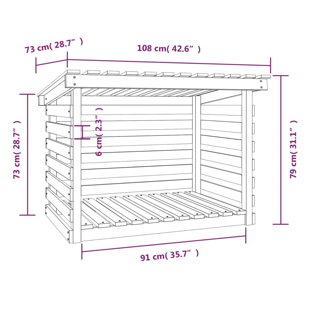 Portalegna Bianco 108x73x79 cm in Legno Massello di Pino - homemem39