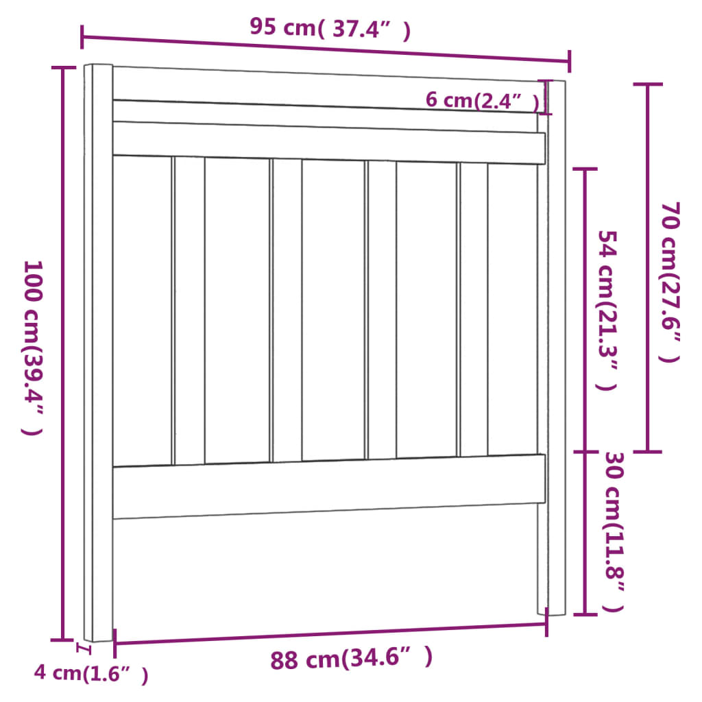 Testiera per Letto 95x4x100 cm in Legno Massello di Pino - homemem39