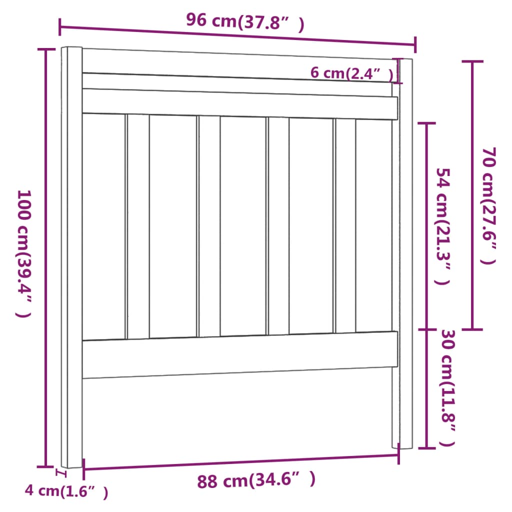 Testiera per Letto Nera 95x4x100 cm in Legno Massello di Pino - homemem39