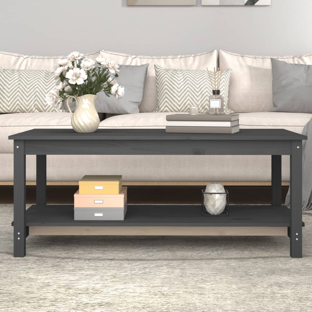 Tavolino da Salotto Grigio 110x55x45 cm Legno Massello di Pino - homemem39