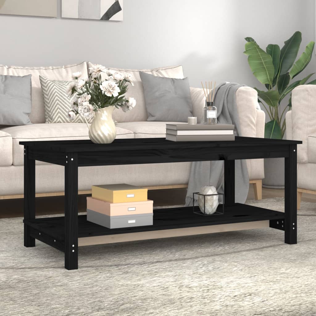 Tavolino da Salotto Nero 110x55x45 cm Legno Massello di Pino - homemem39