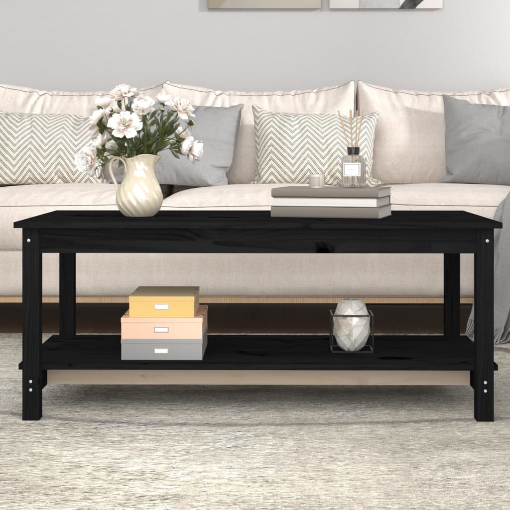 Tavolino da Salotto Nero 110x55x45 cm Legno Massello di Pino - homemem39