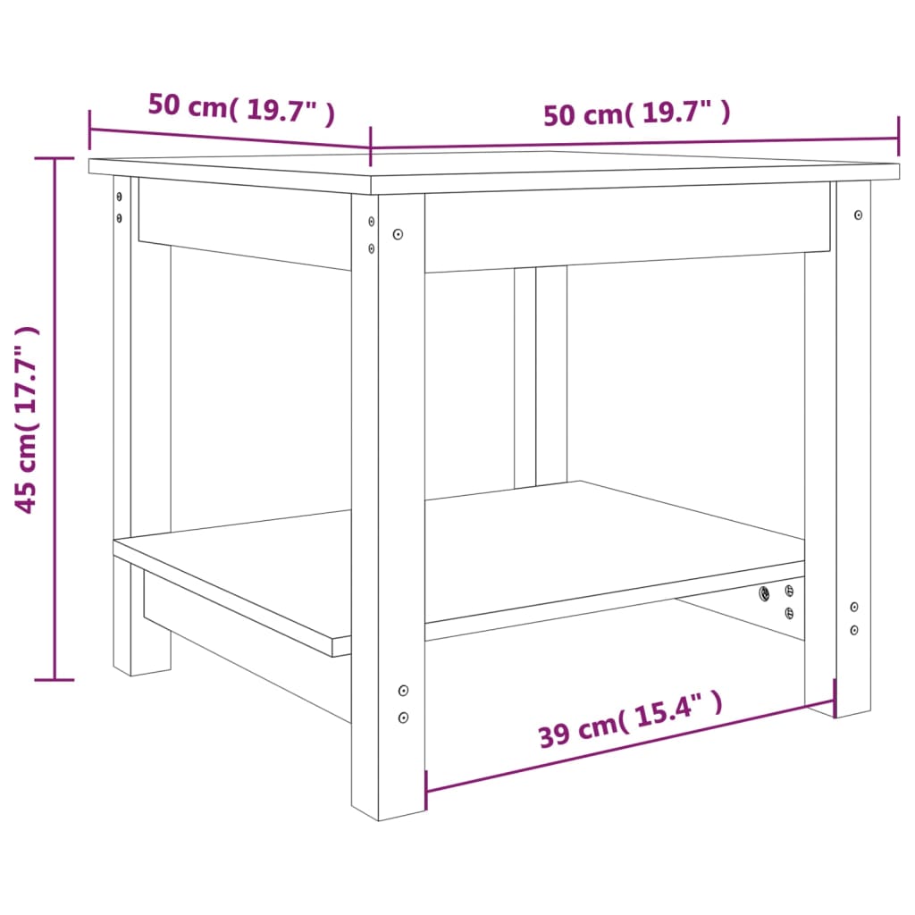 Tavolino da Salotto Miele 50x50x45 cm in Legno Massello di Pino - homemem39