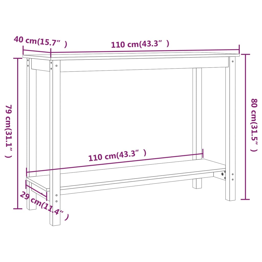 Tavolo Consolle Grigio 110x40x80 cm in Legno Massello di Pino - homemem39