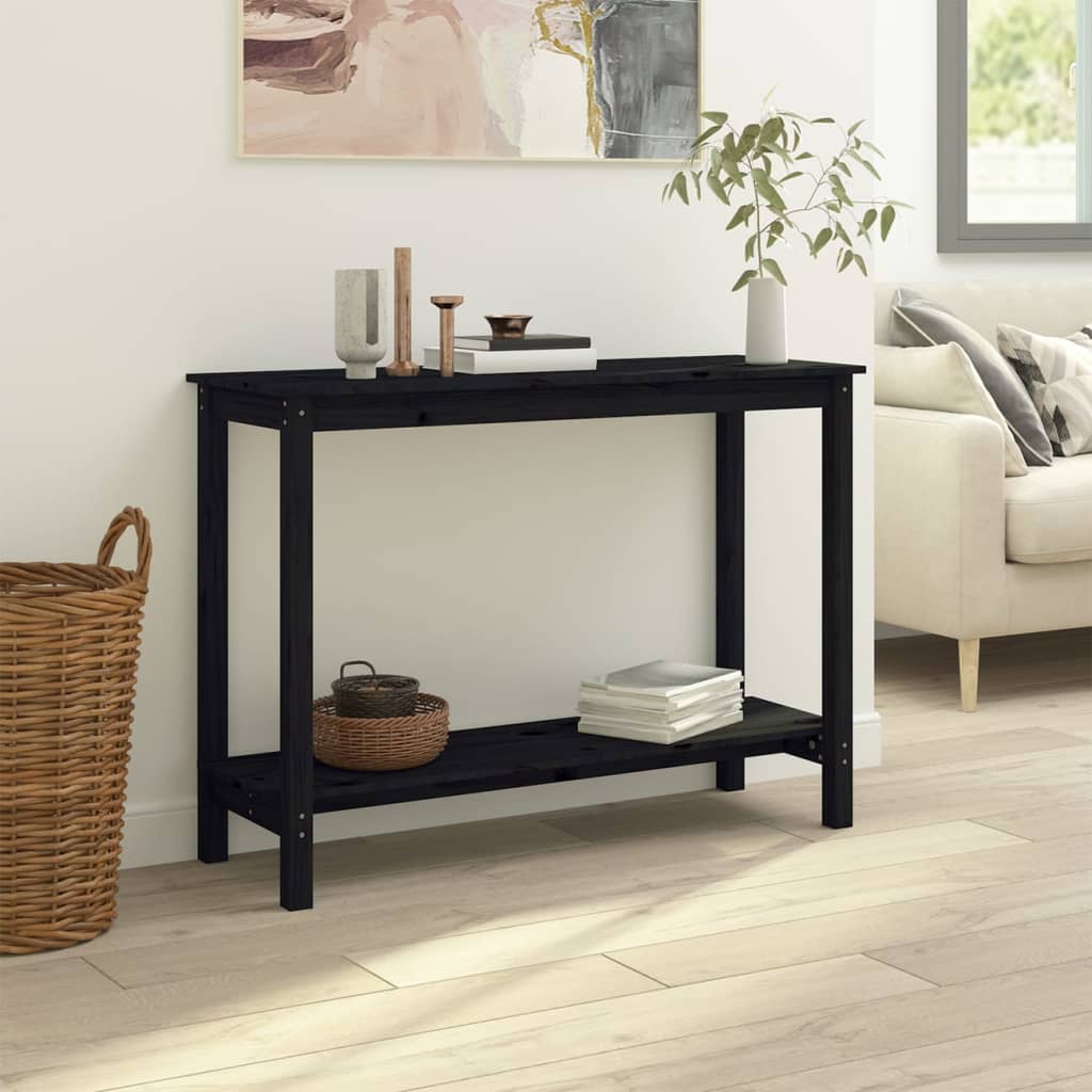 Tavolo Consolle Nero 110x40x80 cm in Legno Massello di Pino - homemem39