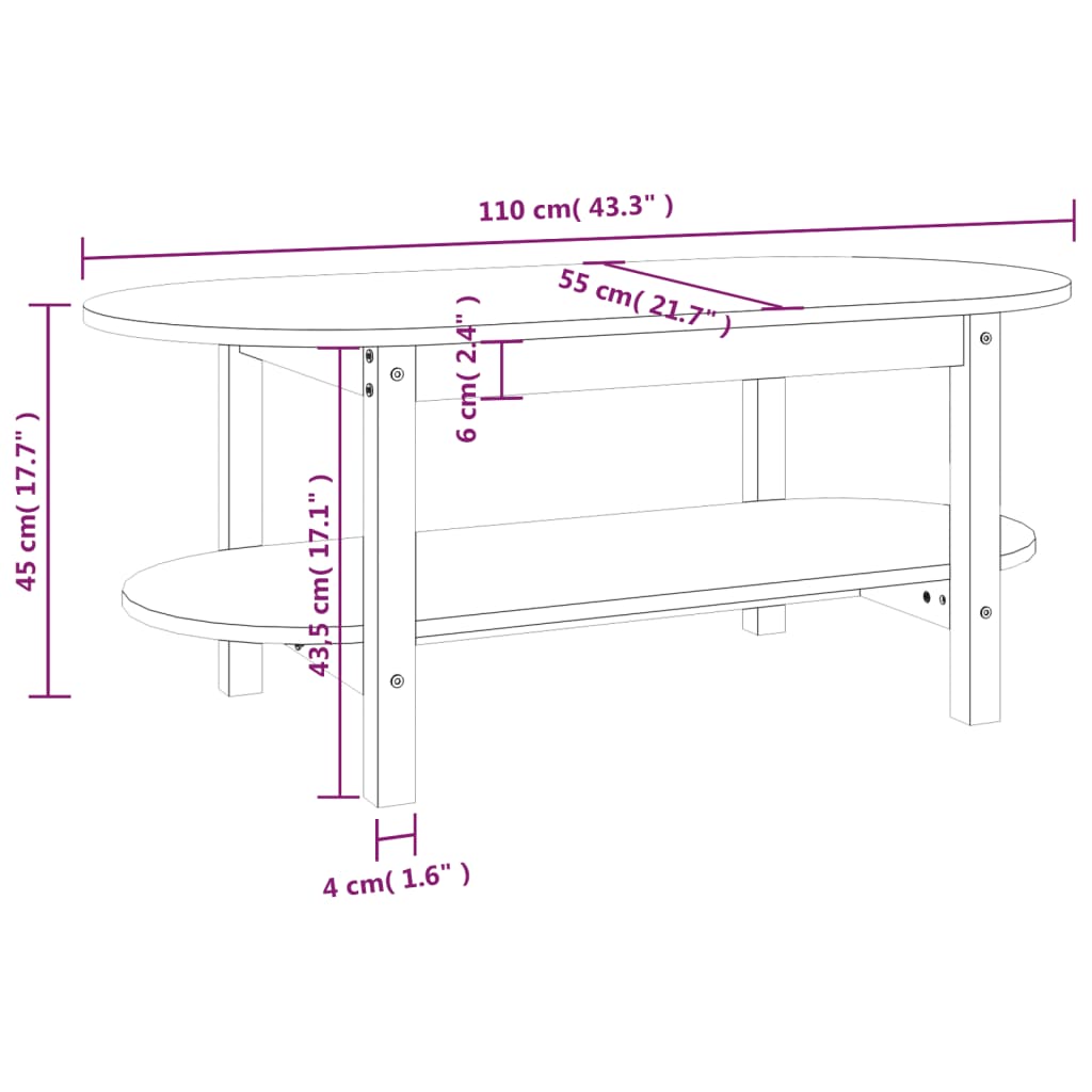 Tavolino da Salotto Grigio 110x55x45 cm Legno Massello di Pino - homemem39