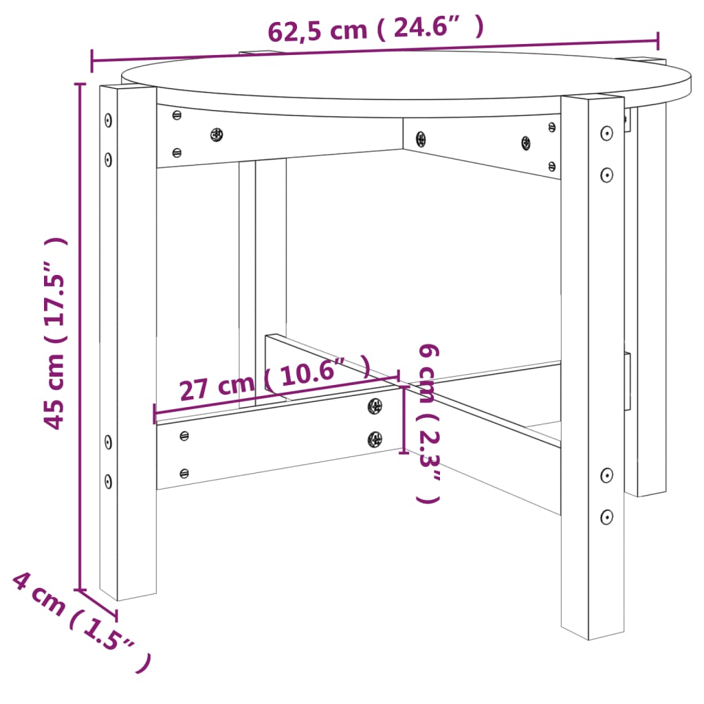 Tavolino da Salotto Ø 62,5x45 cm in Legno Massello di Pino - homemem39