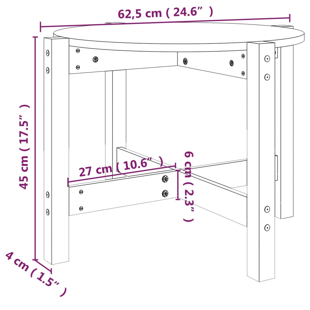 Tavolino da Salotto Bianco Ø 62,5x45 cm Legno Massello di Pino - homemem39