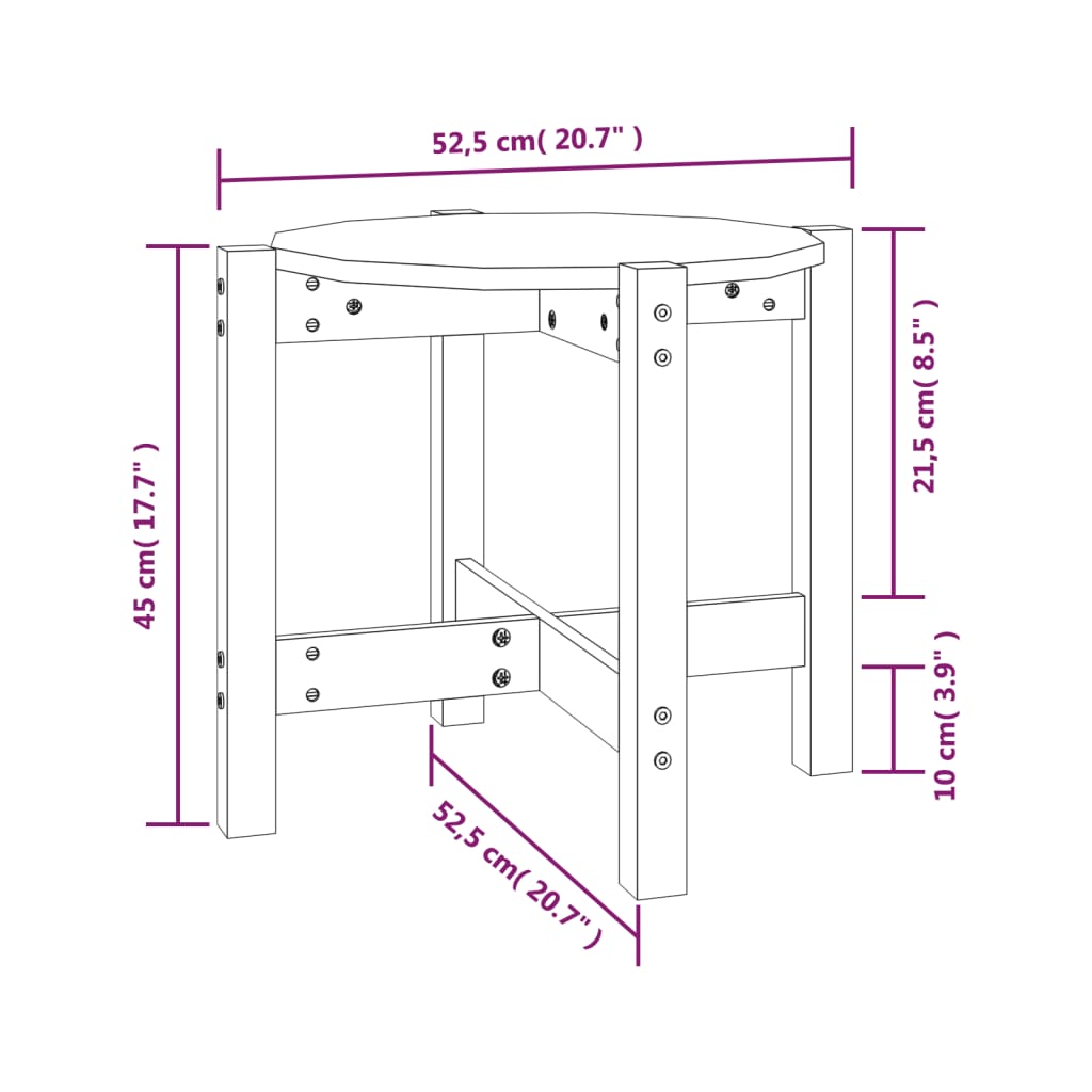 Tavolino da Salotto Ø 52,5x45 cm in Legno Massello di Pino - homemem39