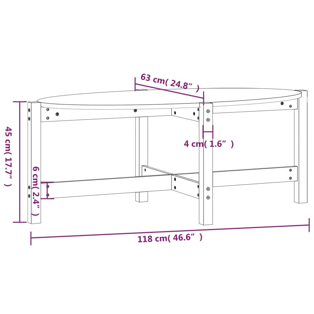 Tavolino da Salotto 118x63x45 cm in Legno Massello di Pino - homemem39