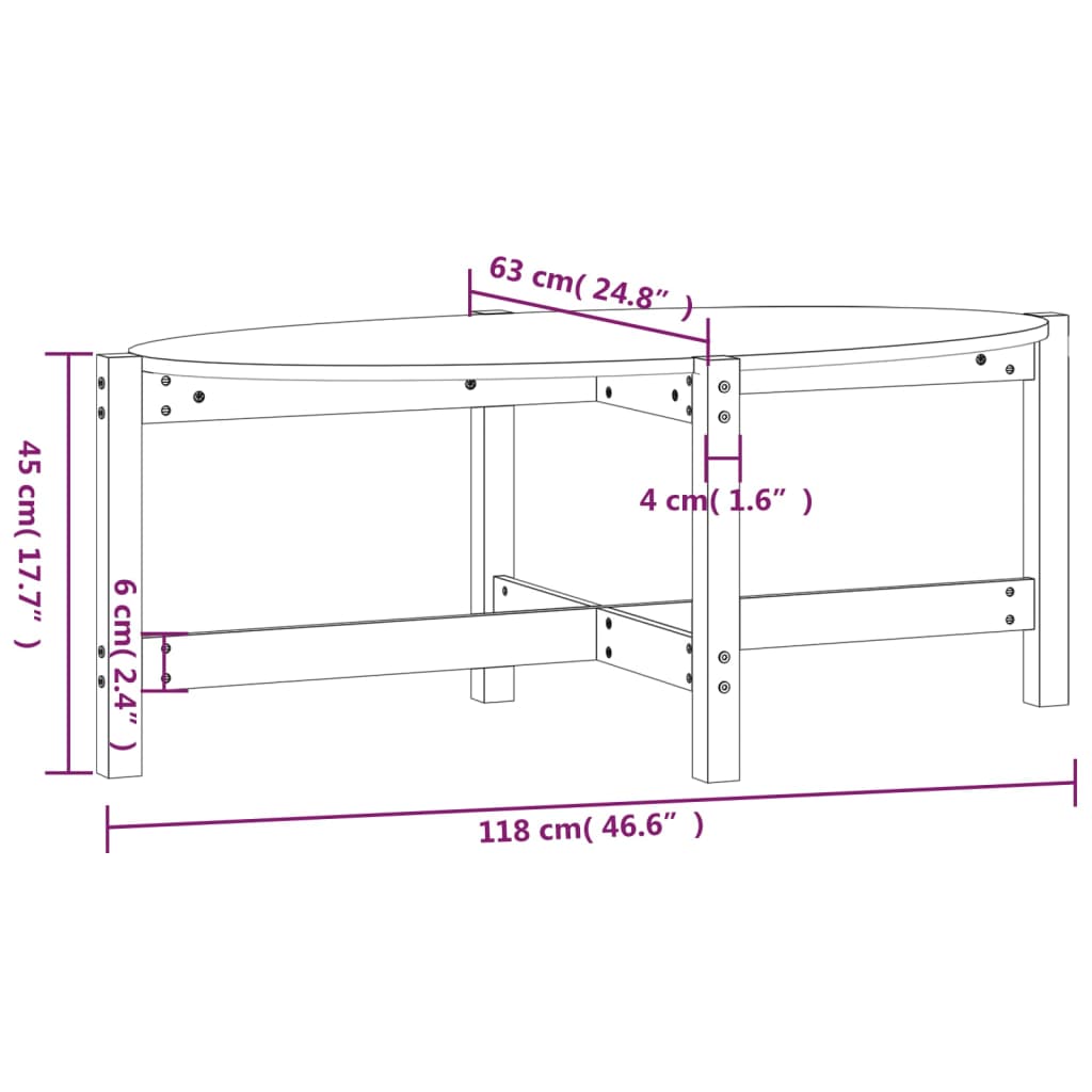 Tavolino da Salotto Bianco 118x63x45 cm Legno Massello di Pino - homemem39