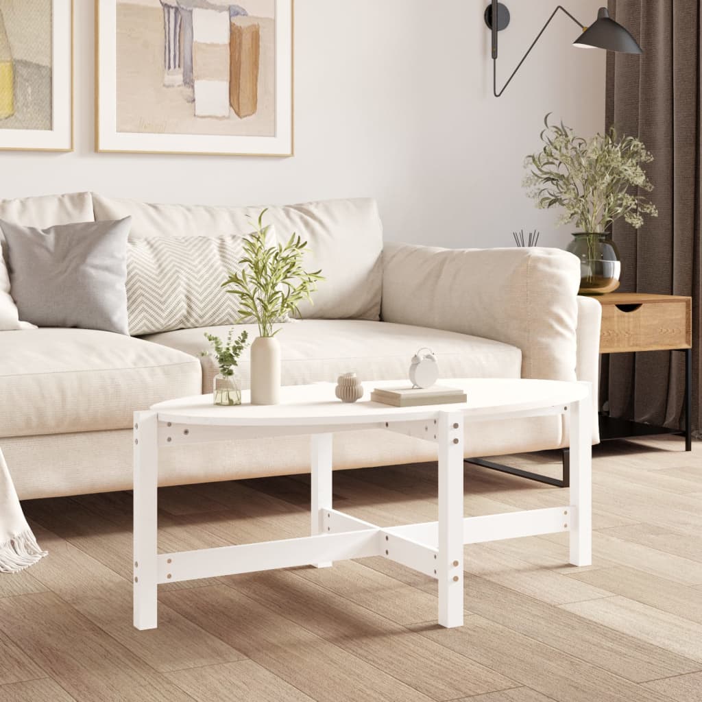 Tavolino da Salotto Bianco 118x63x45 cm Legno Massello di Pino - homemem39