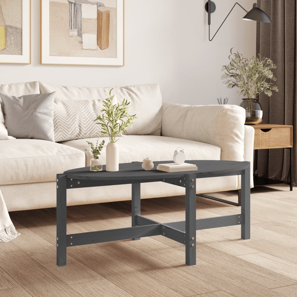 Tavolino da Salotto Grigio 118x63x45 cm Legno Massello di Pino - homemem39