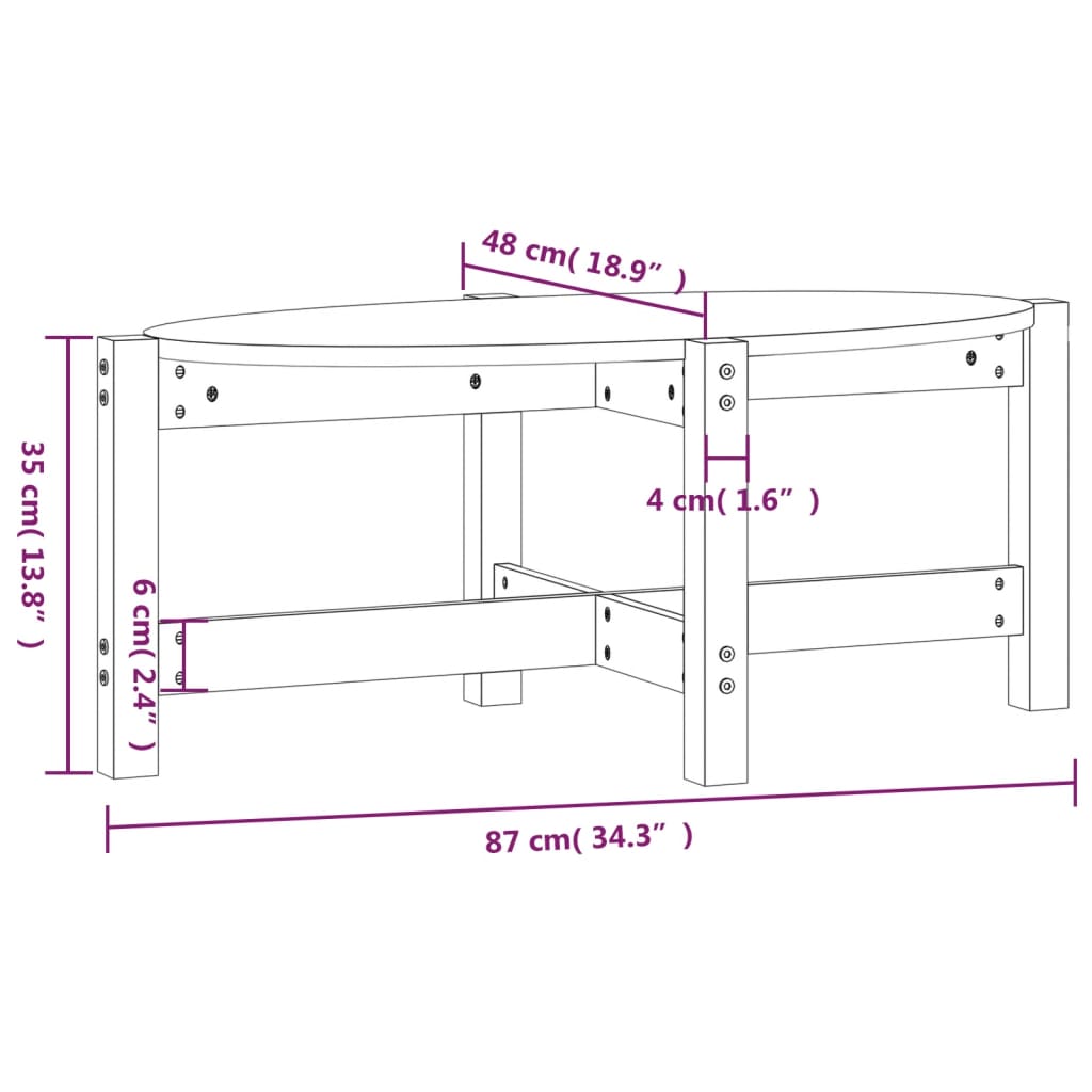 Tavolino da Salotto 87x48x35 cm in Legno Massello di Pino - homemem39