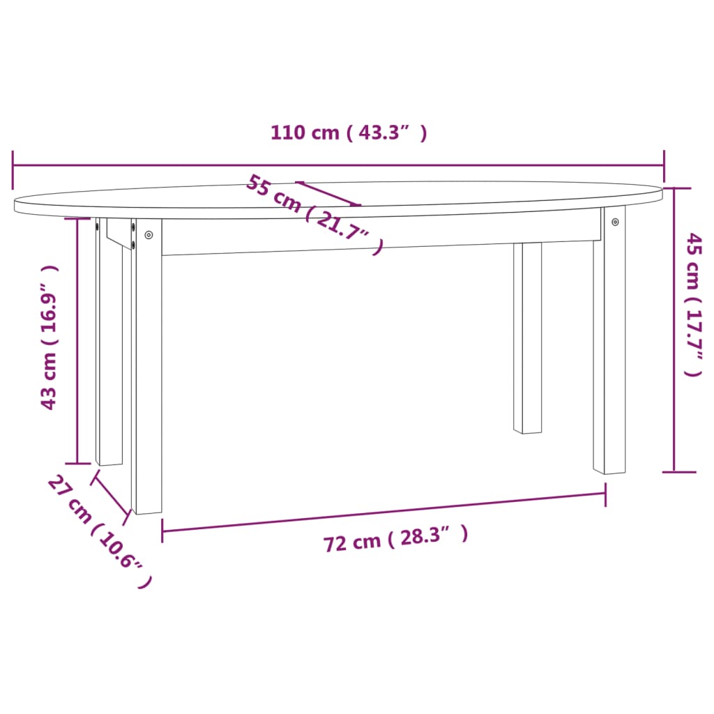 Tavolino da Salotto 110x55x45 cm Legno Massello di Pino - homemem39