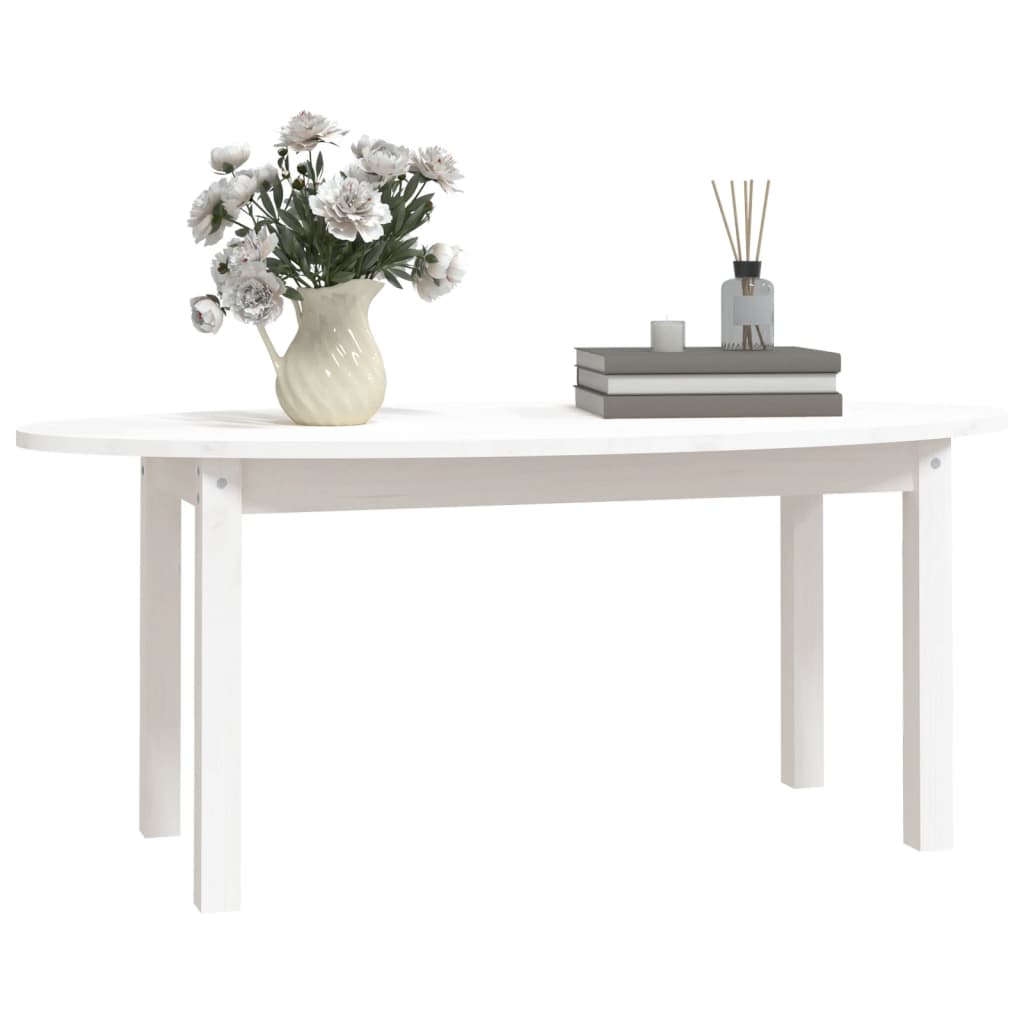 Tavolino da Salotto Bianco 110x55x45 cm Legno Massello di Pino - homemem39