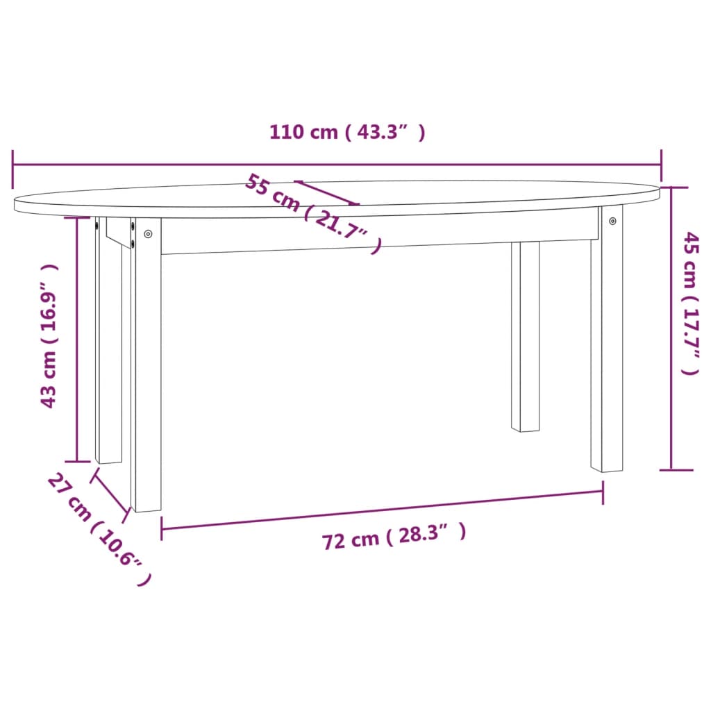 Tavolino da Salotto Miele 110x55x45 cm Legno Massello di Pino - homemem39