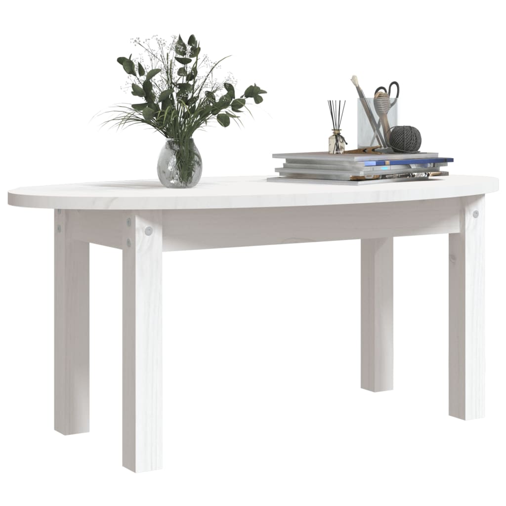 Tavolino da Salotto Bianco 80x40x35 cm Legno Massello di Pino - homemem39