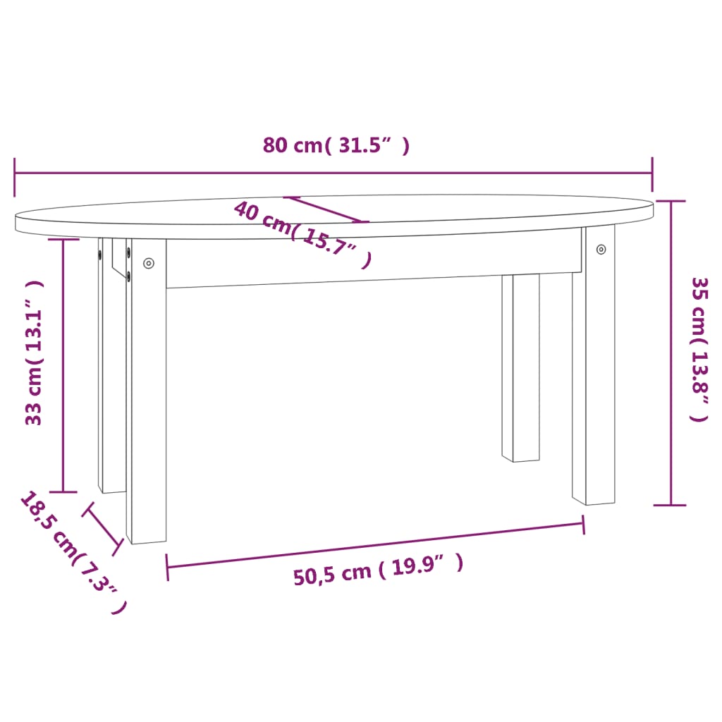 Tavolino da Salotto Bianco 80x40x35 cm Legno Massello di Pino - homemem39