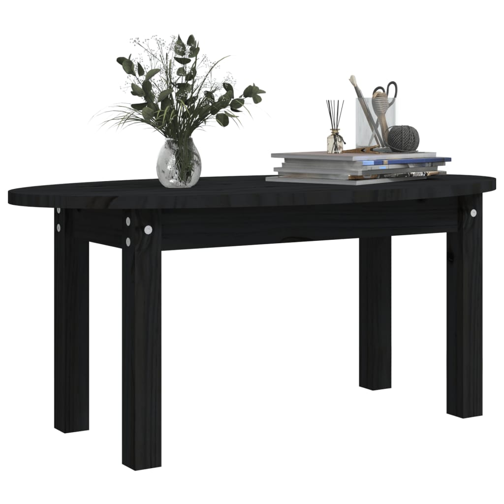 Tavolino da Salotto Nero 80x40x35 cm in Legno Massello di Pino - homemem39