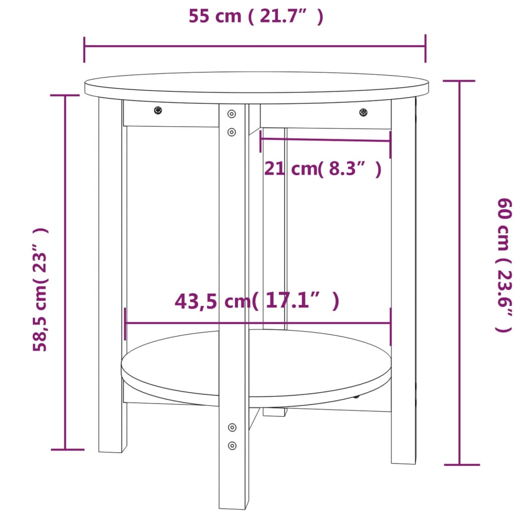 Tavolino da Salotto Miele Ø 55x60 cm in Legno Massello di Pino - homemem39