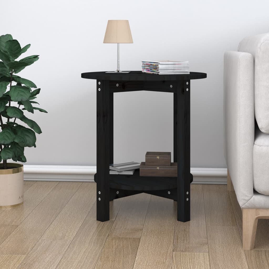 Tavolino da Salotto Nero Ø 55x60 cm in Legno Massello di Pino - homemem39