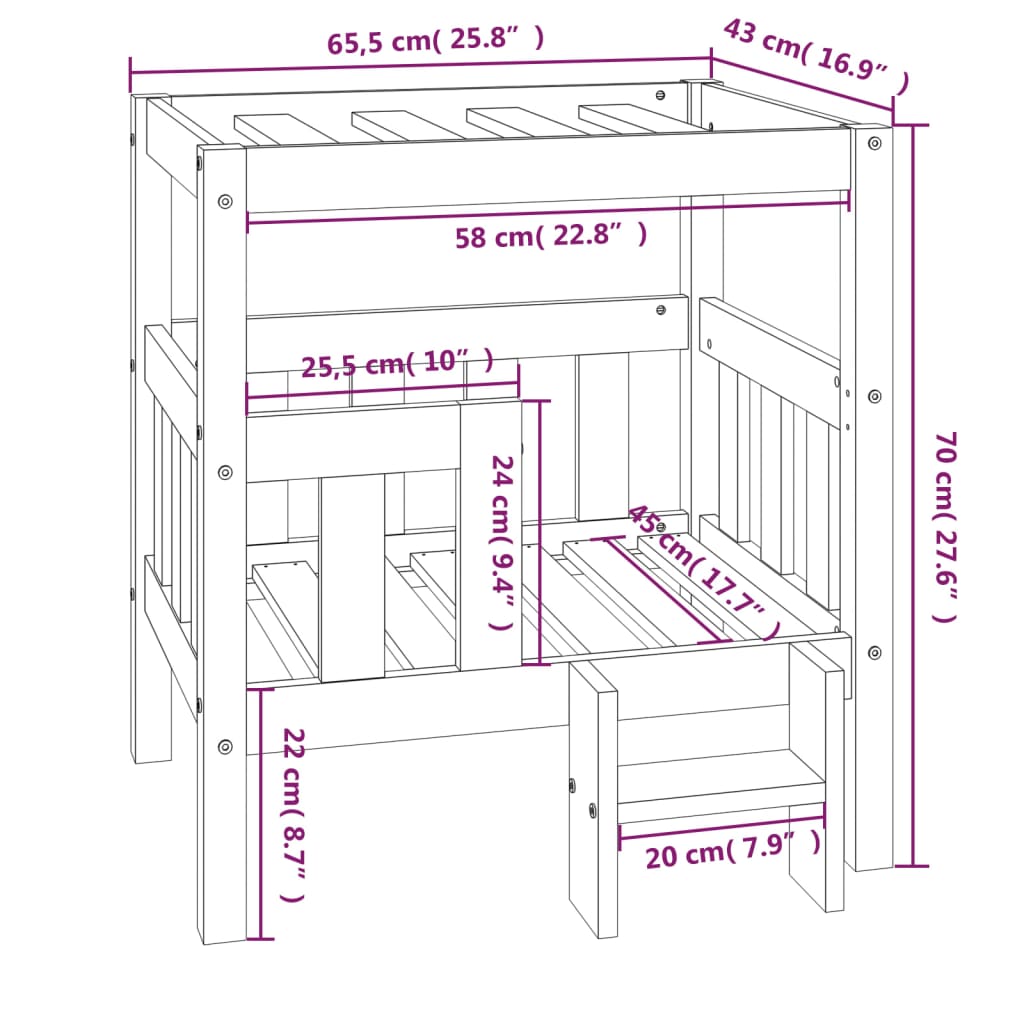 Cuccia per Cani Nera 65,5x43x70 cm in Legno Massello di Pino - homemem39