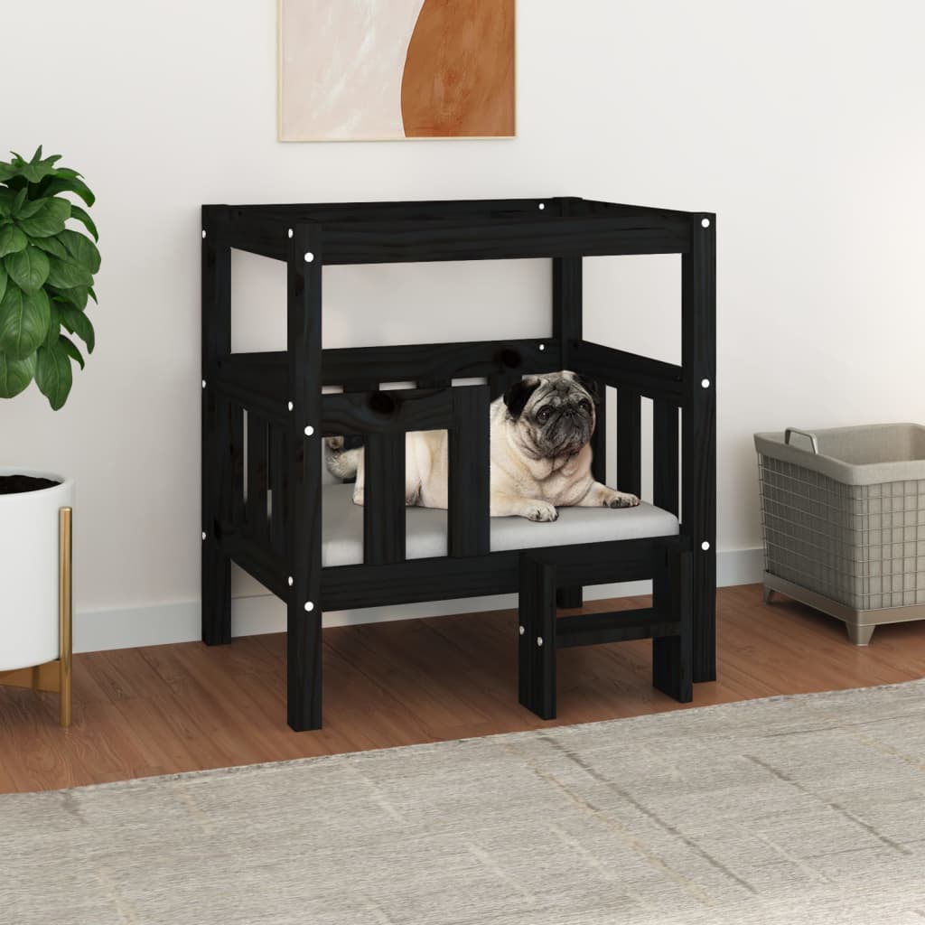 Cuccia per Cani Nera 65,5x43x70 cm in Legno Massello di Pino - homemem39