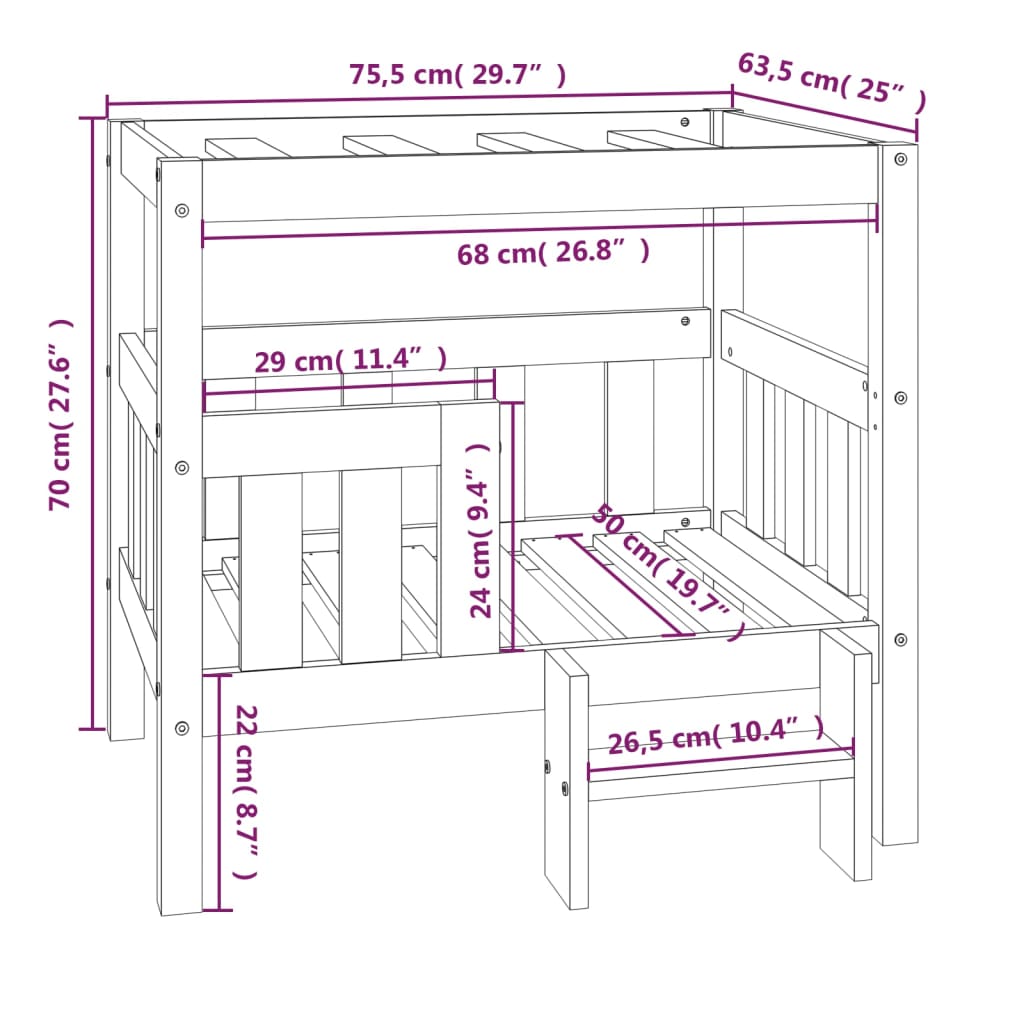 Cuccia per Cani Bianco 75,5x63,5x70cm in Legno Massello di Pino - homemem39