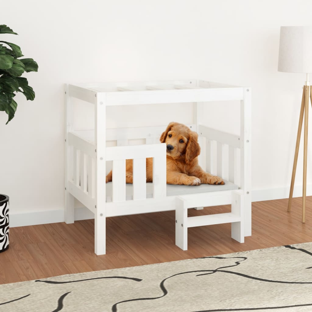 Cuccia per Cani Bianco 75,5x63,5x70cm in Legno Massello di Pino - homemem39