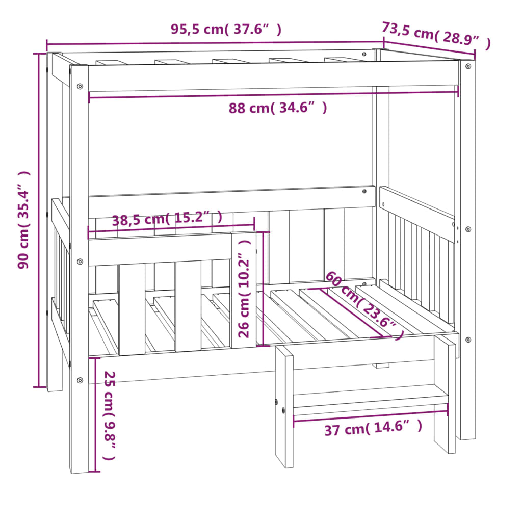 Cuccia per Cani 95,5x73,5x90 cm in Legno Massello di Pino - homemem39