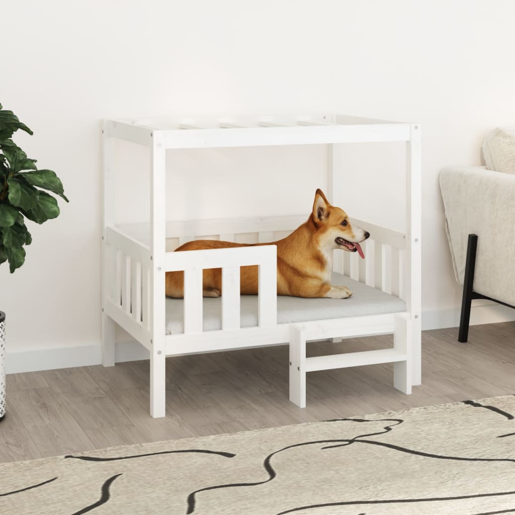 vidaXL Cuccia per Cani Bianco 95,5x73,5x90cm in Legno Massello di Pino - homemem39