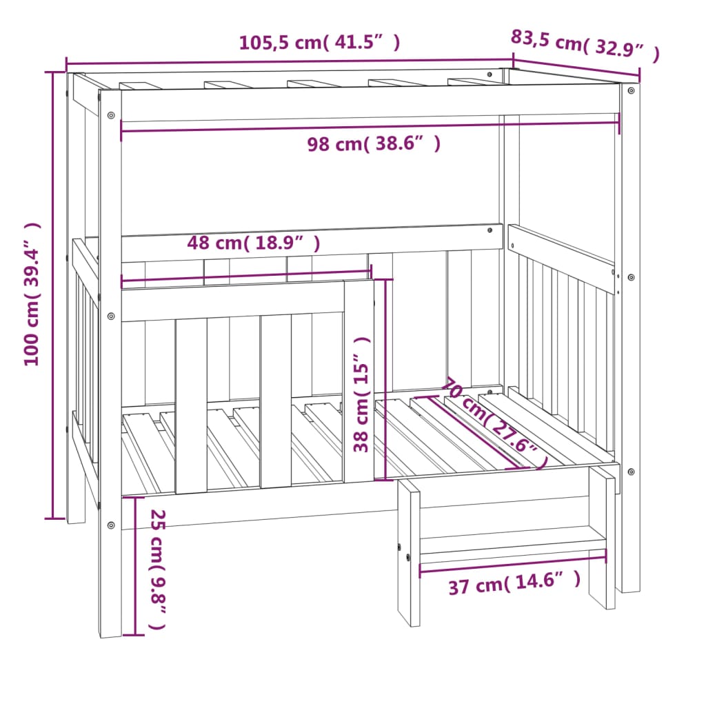 Cuccia per Cani 105,5x83,5x100 cm in Legno Massello di Pino - homemem39