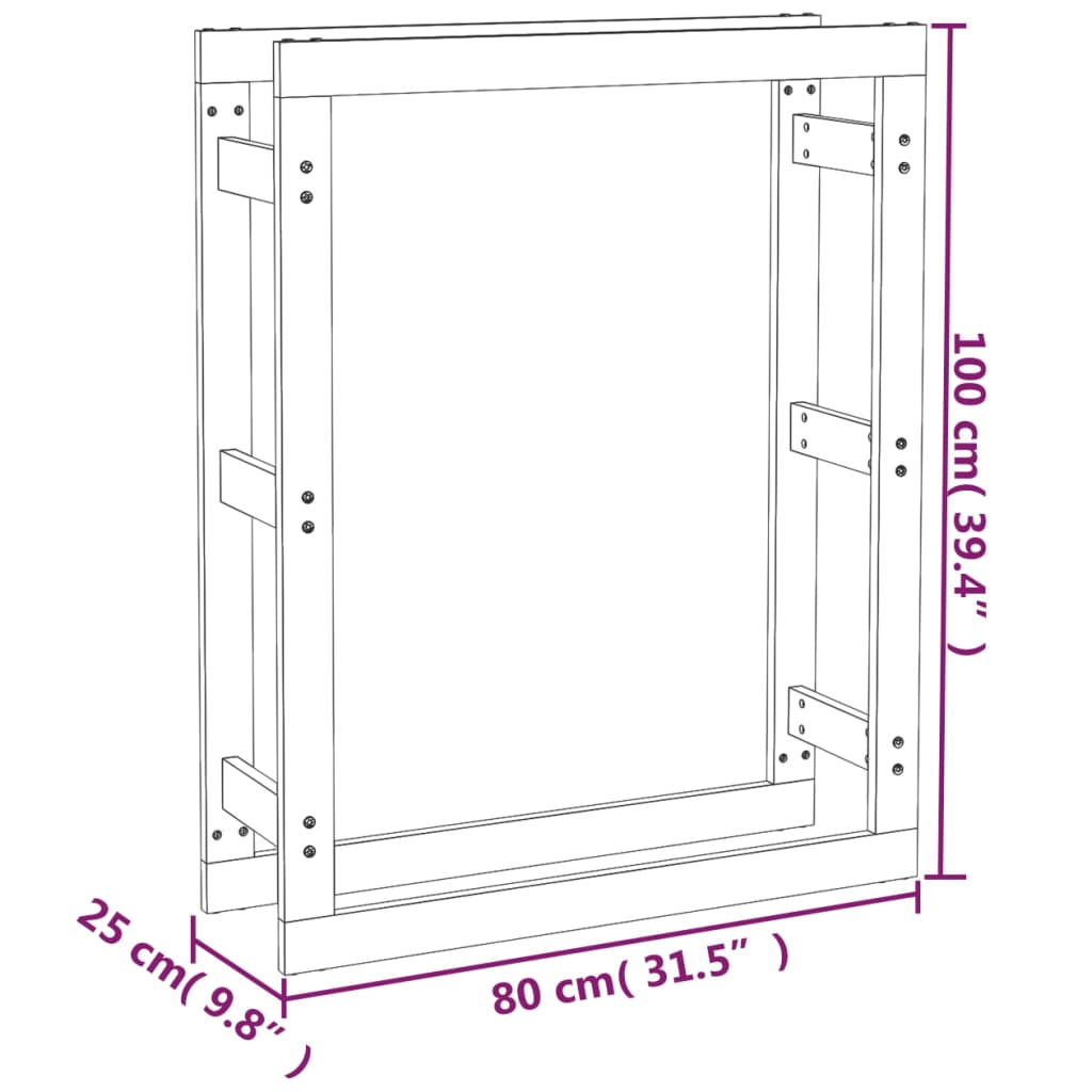 Portalegna Nero 80x25x100 cm in Legno Massello di Pino - homemem39