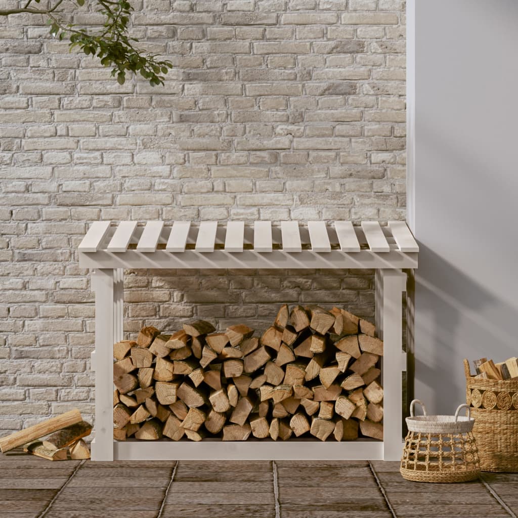 Portalegna Bianco 108x64,5x77 cm in Legno Massello di Pino - homemem39