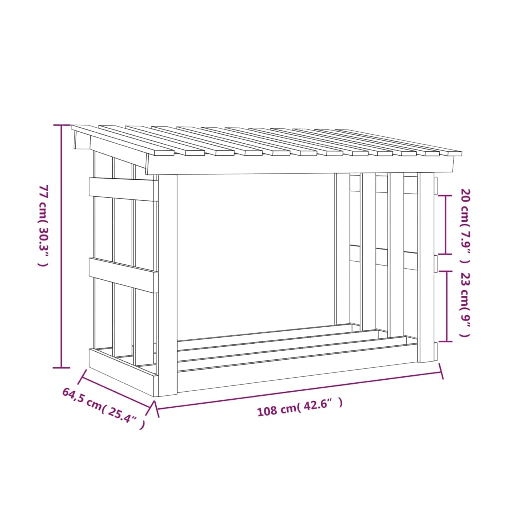 Portalegna Nero 108x64,5x77 cm in Legno Massello di Pino - homemem39