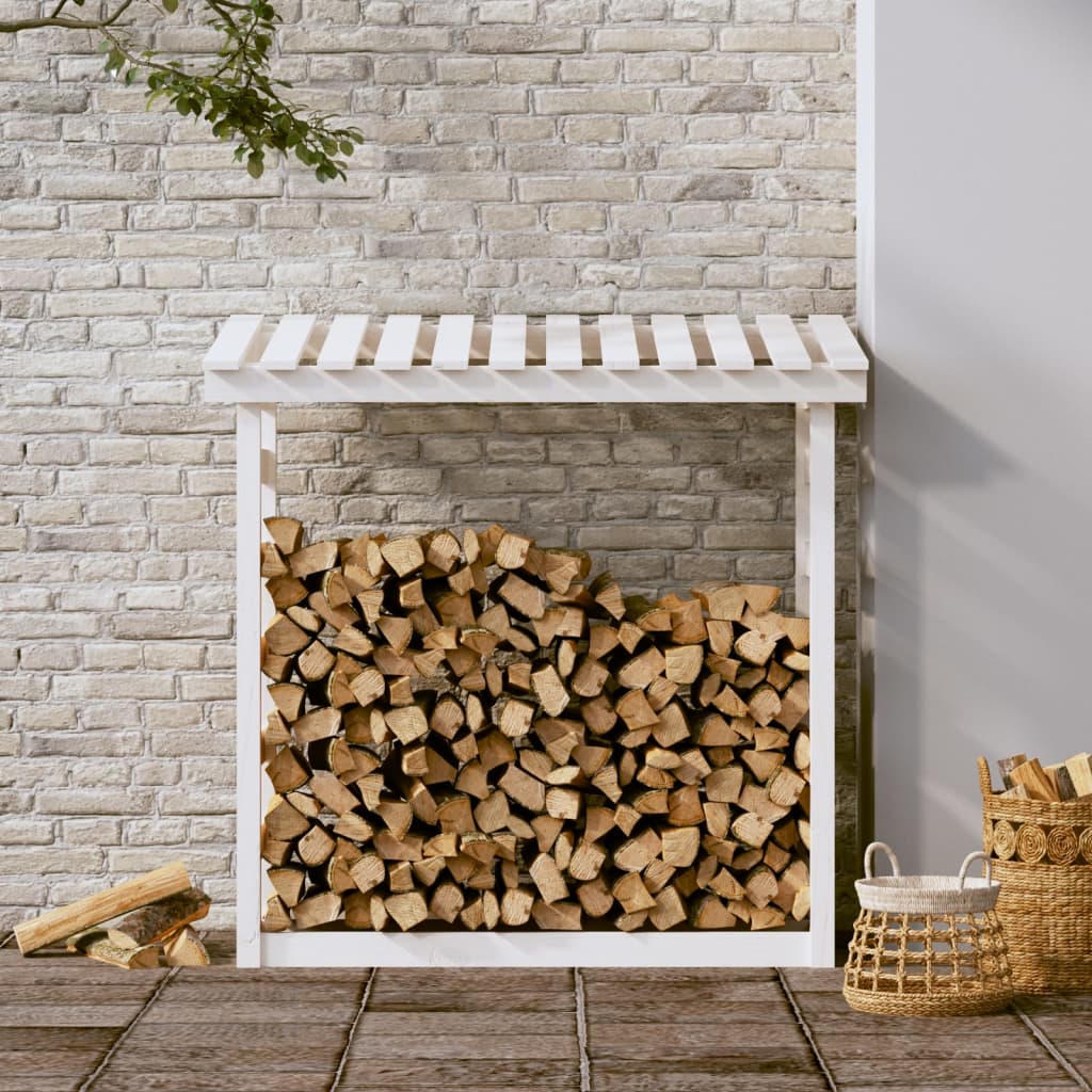 Portalegna Bianco 108x64,5x110 cm in Legno Massello di Pino - homemem39