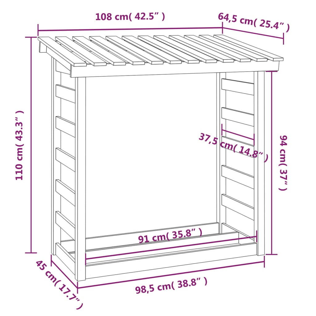 Portalegna Bianco 108x64,5x110 cm in Legno Massello di Pino - homemem39